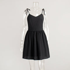 Cotton Sling Backless High Waist Short Dress Tie Short