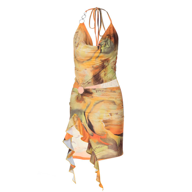 Vestido estampado con cordones y espalda descubierta