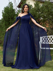 Vestido de gasa con lazo azul, corte entallado, cola de pez, para cóctel o noche, para dama de honor
