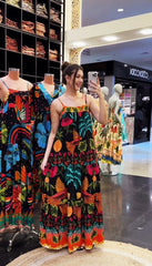 Sleeveless Swing Printed Long Sling Dress