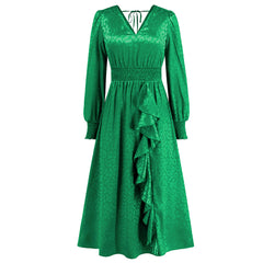 V Neck Long Sleeve Leopard Print Dress Popular