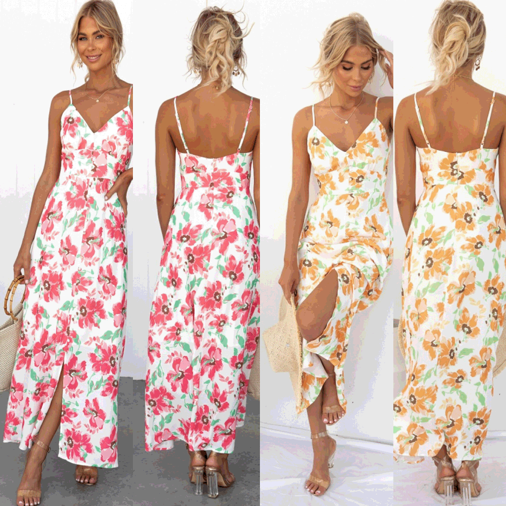 Floral Print Fresh Sweet Spaghetti-Strap Dress Vintage Floral