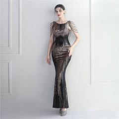Positioning Floral Sequin Craft Beaded Party Dinner Ceremony Concert Maxi Dress Evening Dress