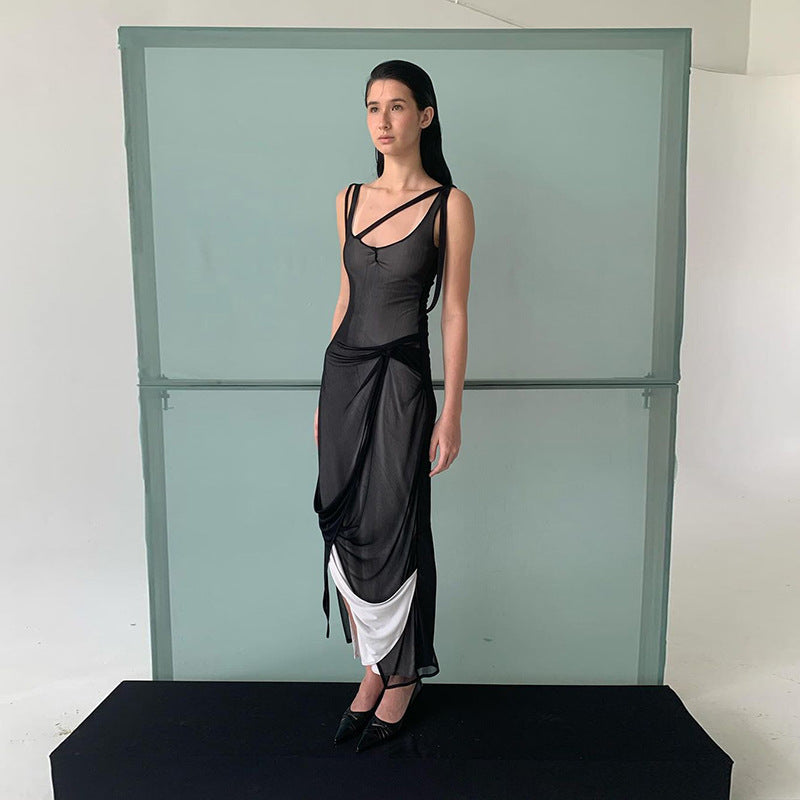 Personalized Irregular Asymmetric Design Contrast Color Slim Fit