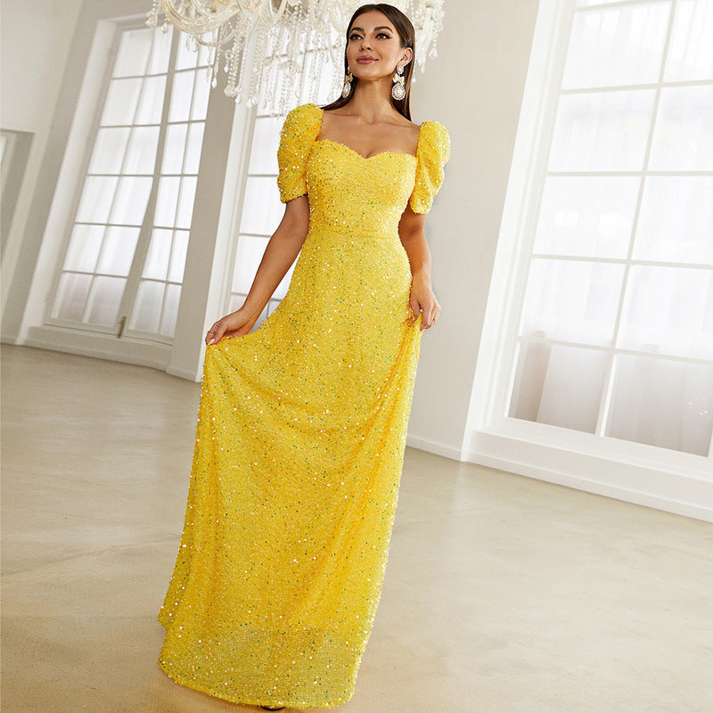 Slim Fit Catwalk Flash Short Sleeved Fishtail Bridesmaid Dress Evening Dress