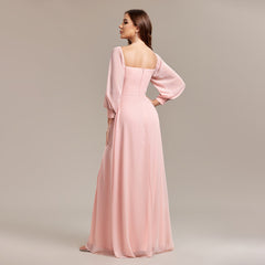 Multiple Wear Elegant Tube Top Elastic Long Sleeve Back Zipper High Slit Formal Dress A line Chiffon Dress