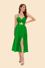 Vestido de corte bajo con cintura escotada y escote pronunciado, color macarrón, hecho a mano