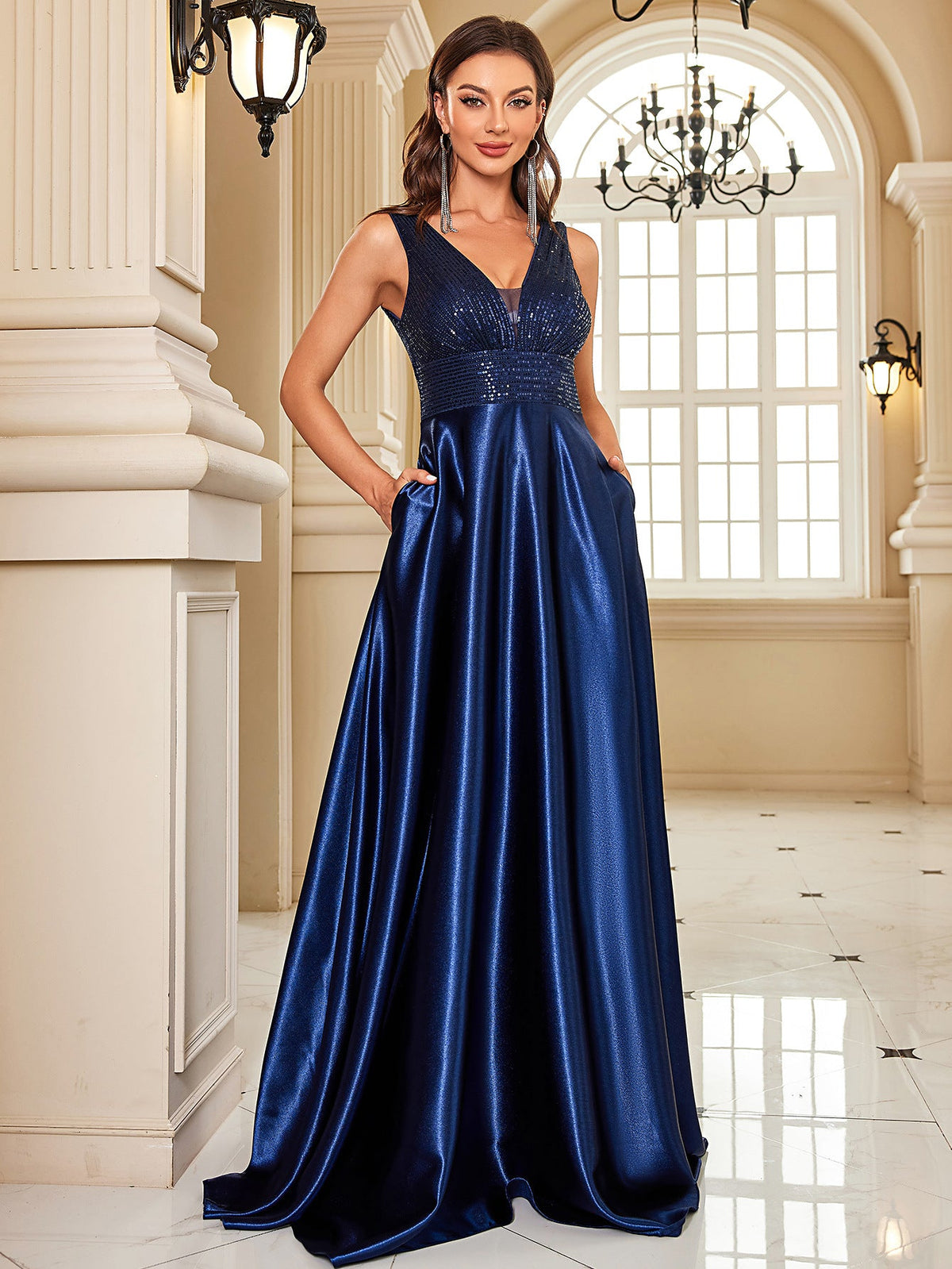 Deep V Plunge Dress Backless Sequin Slim Fishtail Bridesmaid Cocktail Evening Dress