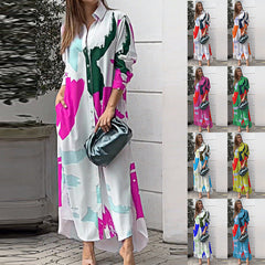 Printed Shirt Collar Loose Waist