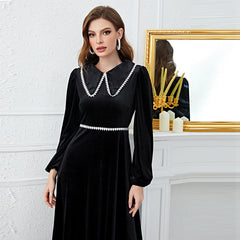 Solid Color Peter Pan Collar High Waist Dress