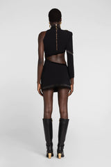 Hollow Out Cutout Single Long Sleeve Scarf Collar Dress Bandage One Piece Dress