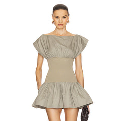 Vestido elegante de color sólido con cintura ajustada y corte entallado