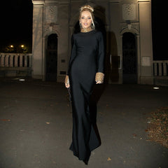 Diamond Bead Long Sleeve Bandage Dress Backless Party Cocktail Dress