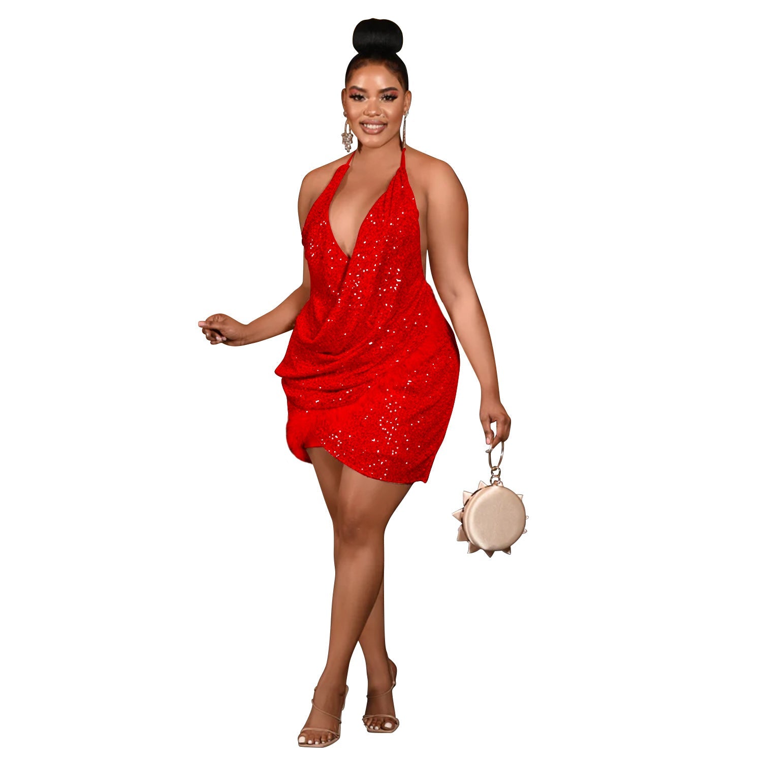 Vestido corto de una pieza con tirantes de lentejuelas