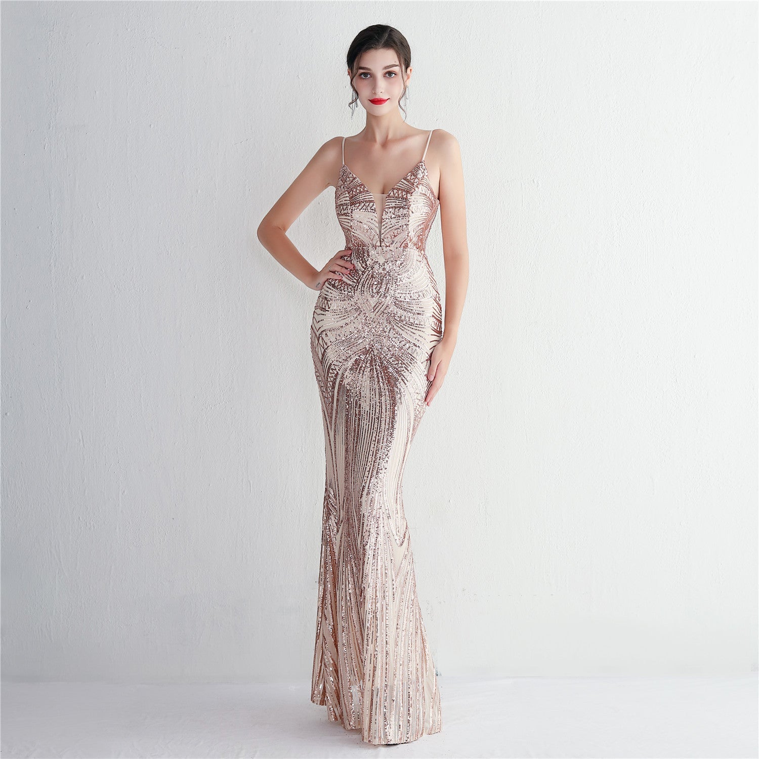 Positioning Floral Suspender Party Sequined Dress Long Banquet Slim Fi AmiEmi Positioning Floral Suspender Party Sequined Dress Long Banquet Slim Fi AmiEmi