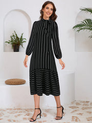Business High Grade StCollar Thin Striped Dress