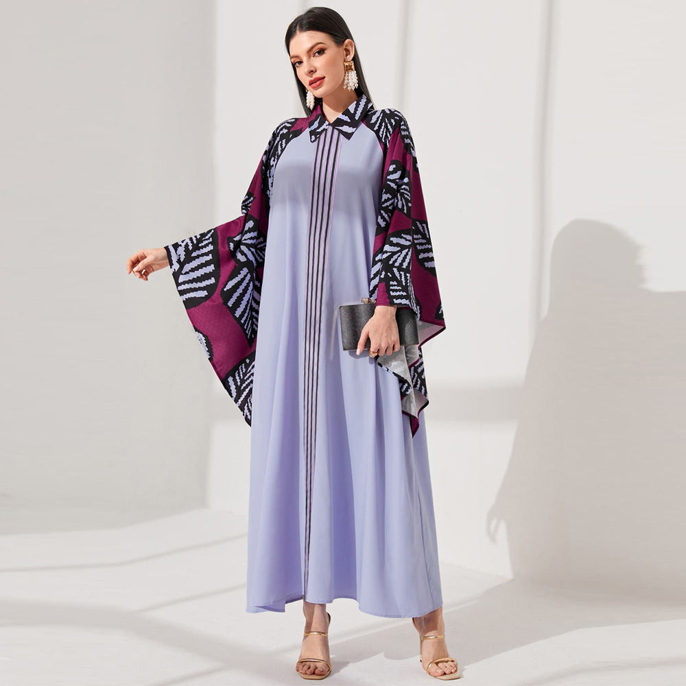 Elegant Batwing Sleeve Shirt Collar Woven Dress