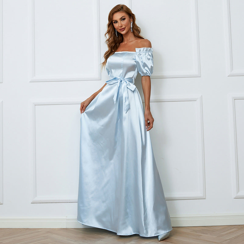 Vestido de noche elegante de corte A para boda, de un solo escote, de largo medio y escote cruzado, para graduación y formal.