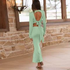 Long Sleeve Backless Hollow Out Cutout Slim Fit Dress