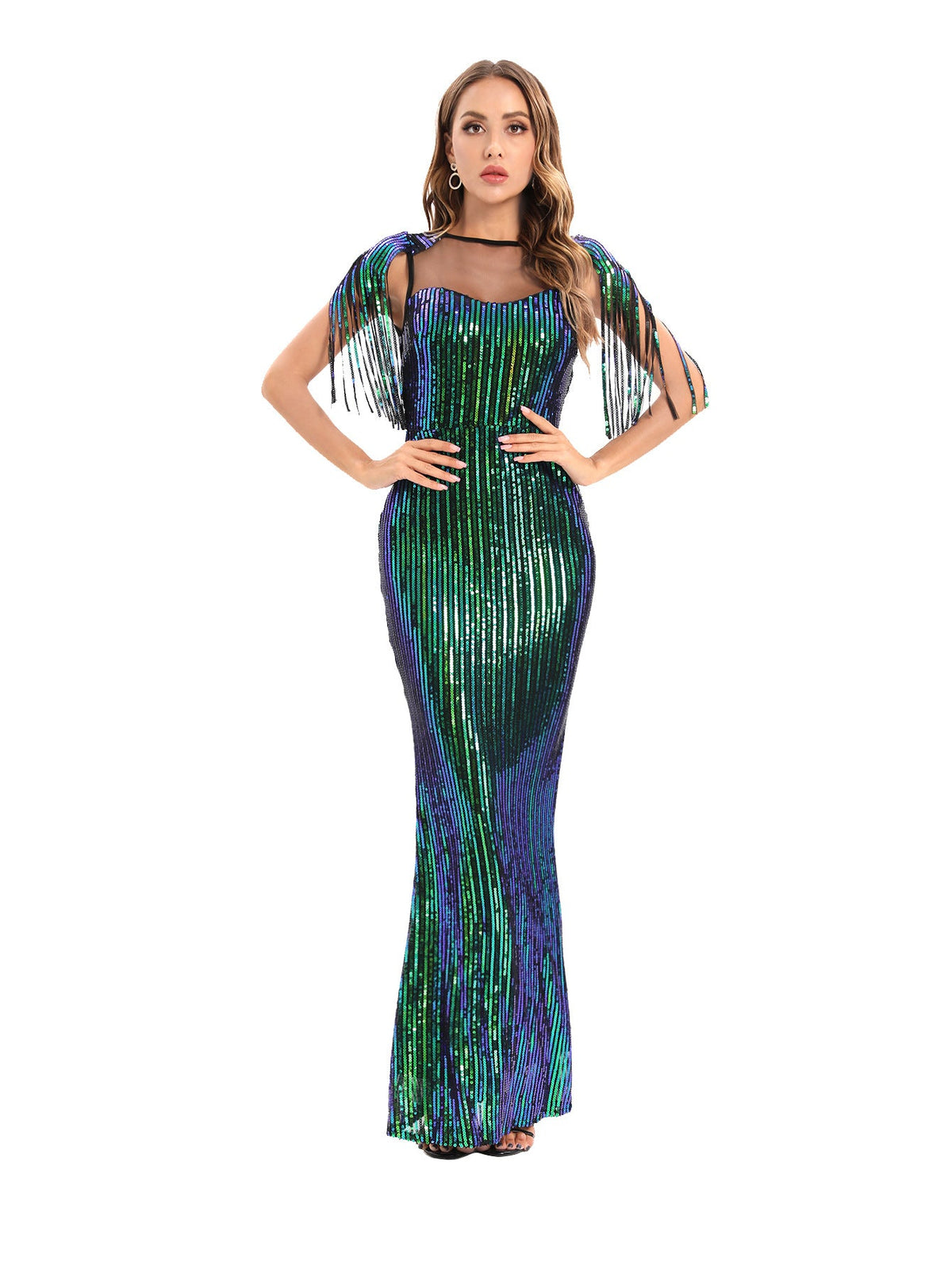 Vestido verde retro para fiesta de noche