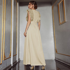 Solid Color V neck Sleeveless High Waist Dress