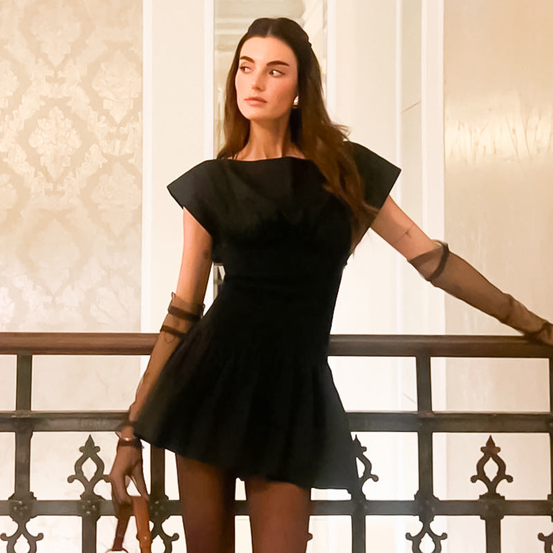 Vestido elegante de color sólido con cintura ajustada y corte entallado