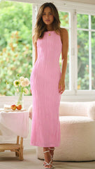 Elegante cuello de color sólido ajustado maxi