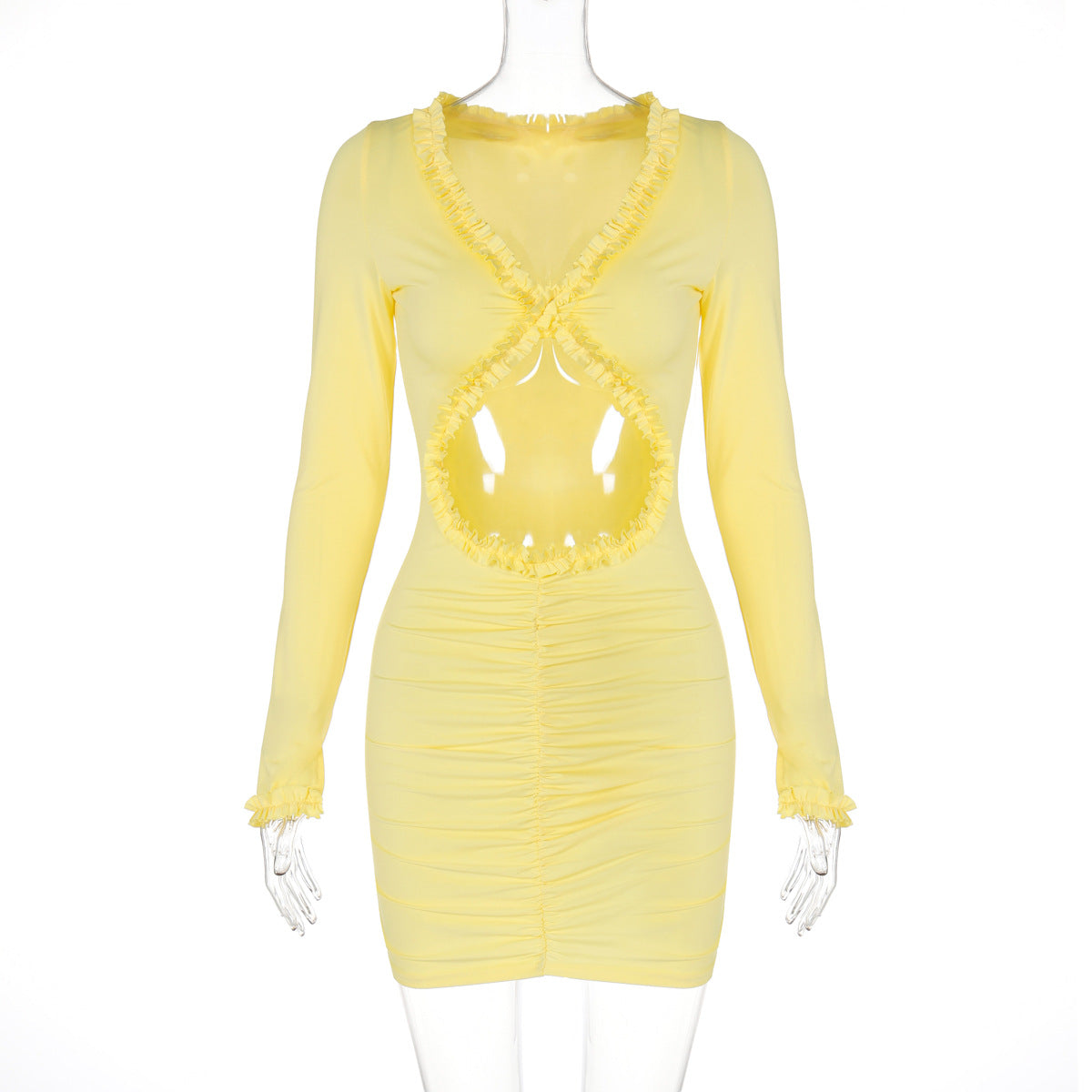 Einfarbiges, durchbrochenes, ausgeschnittenes, kurzes Spitzenkleid