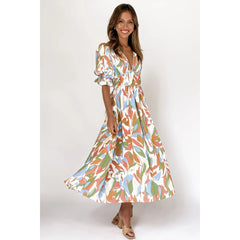 Digital Floral Print Fresh Sweet Mid-Length Dress