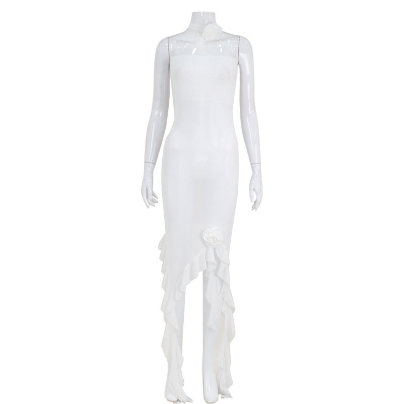 Tube Top Wooden Ear Stitching Non Ribbon Dress Swing Mesh Sheath