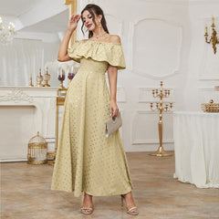 Dress off Neck High Waist Slim Printed Dress