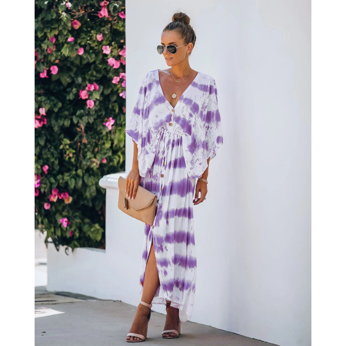 Vestido holgado de encaje con efecto tie-dye para uso diario.