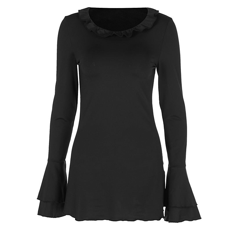 Cool Long Sleeve round Neck Wooden Ear Slim Sheath Dress