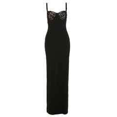 French Lace Splicing Sling Maxi Dress Slim