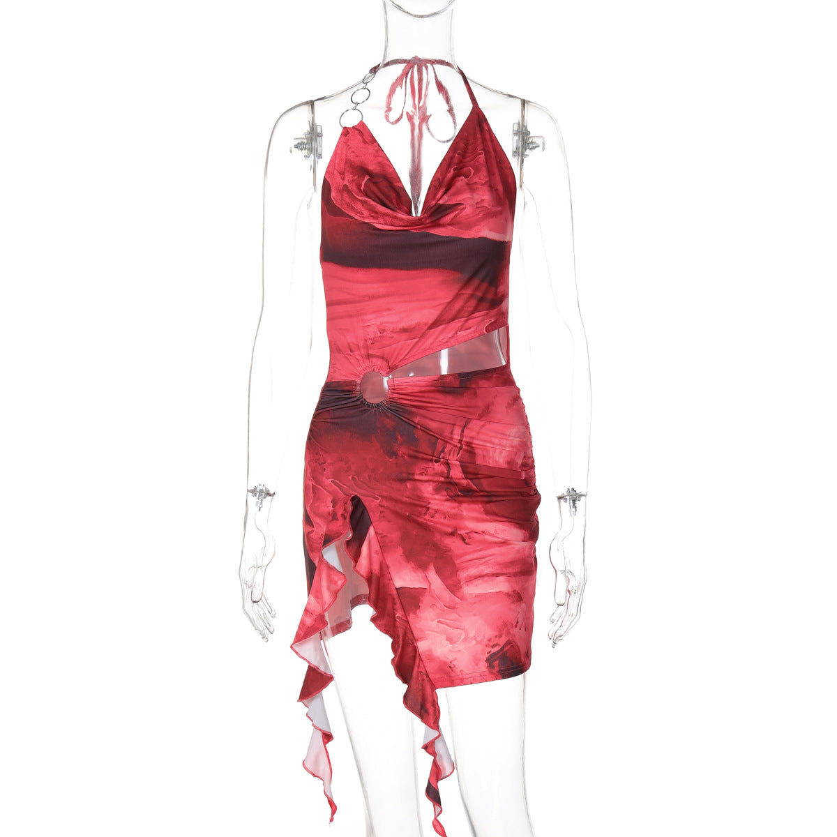 Vestido estampado con cordones y espalda descubierta