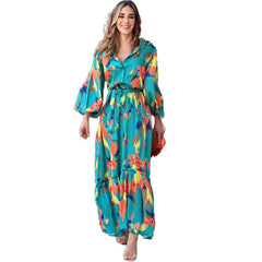Dress Elegant Office Lace up Long Sleeve Printed Dress for