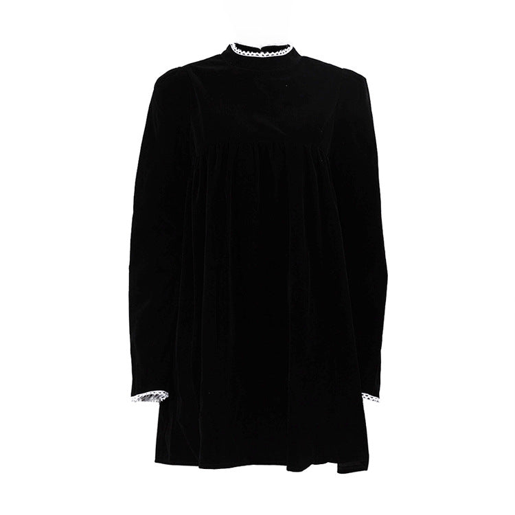 Velvet Turtleneck Long Sleeve Girl Dress Pleated Casual Dress