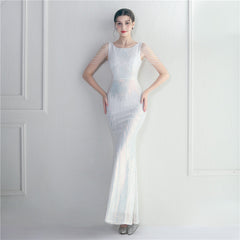 Positioning Floral Sequin Craft Beaded Party Dinner Ceremony Concert Maxi Dress Evening Dress