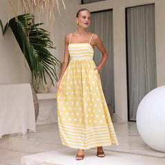 Tirantes sin espalda estampados, cintura alta y vuelo grande