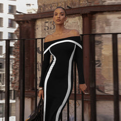 off the Shoulder Contrast Color Slim FitElegant Slim Fit Sheath Dress