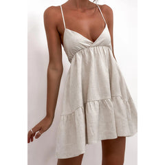 Sundress V neck High Waist Office Strap Dress