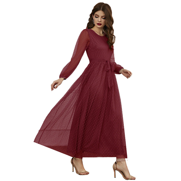 Casual Round Neck Stitching Mesh Dress