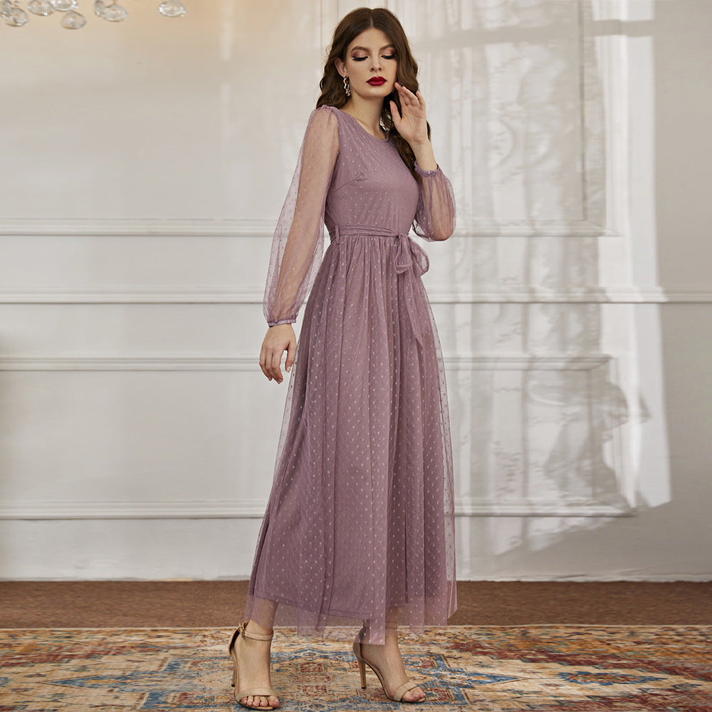 Casual Round Neck Stitching Mesh Dress