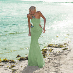 Vacation Design Butterfly Halter Backless Hollow Out Cutout Slim Dress