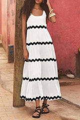 Simple U Shaped Collar Corrugated Tube Top Solid Color A line Slip Dress