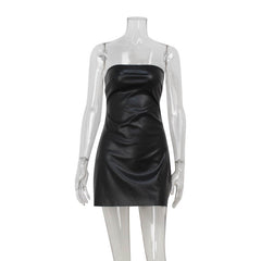 Tight Tube Top Cinched Waist Sheath Dress Leather Red Carpet Cocktail Dress