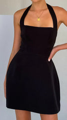 Solid Color Halter Dress