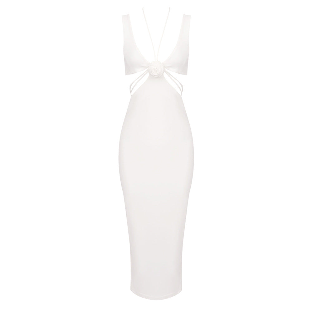 Black White Red Slip Halter Cut out Waist Baring