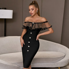 Vestido de noche ajustado con encaje y vendaje