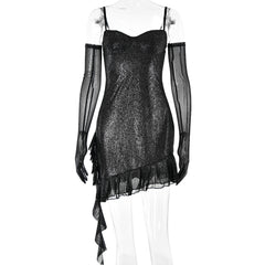 Mesh Silver Strap Tube Top Dress Backless Hip Dress